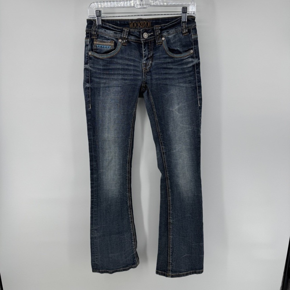 Rock & Roll Denim Rival Low Rise Bootcut Jeans Womens 25x30 Blue Aztec W28 L29